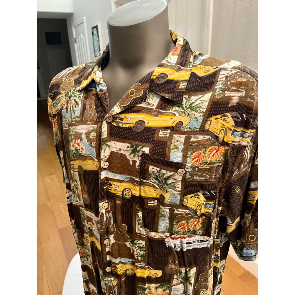Islander Ford Mustang Guitar Shirt Mens 2XL Brown Excellent Vintage 2006 Rayon